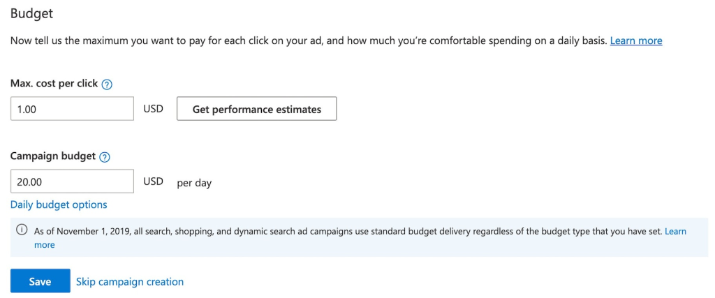 Budget & bid strategies for Bing Ads cost