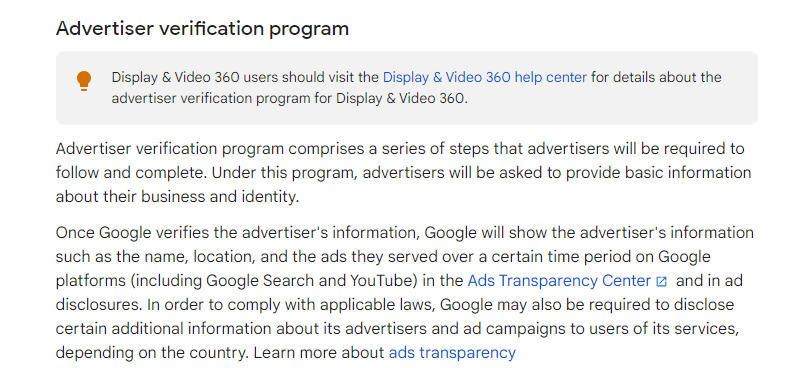 Google Ads 'financial services - advertiser verification program