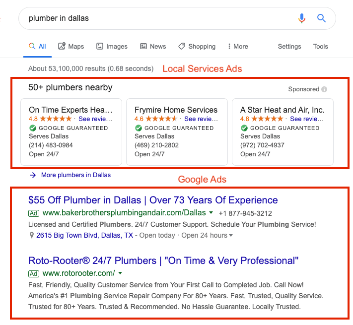 Ad Placement Local Service Ads vs. Google Ads
