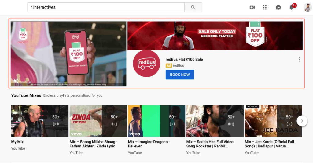 YouTube Masthead Ads Example