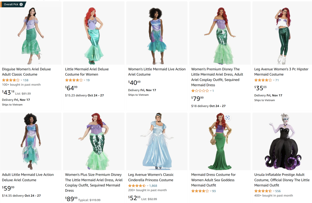 Halloween ariel costumes 