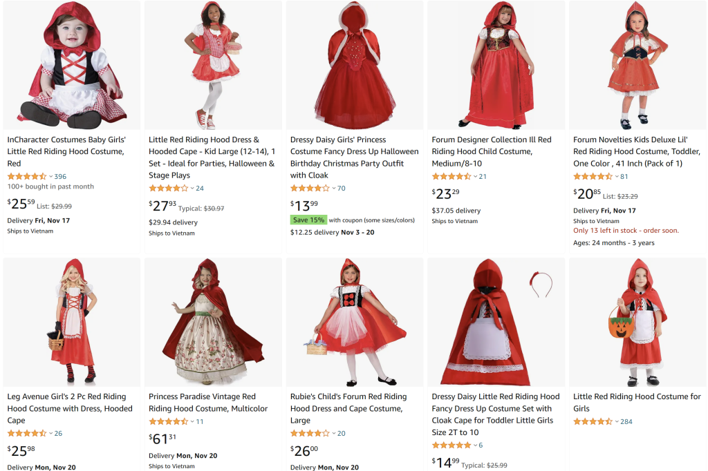 Halloween little red riding hood costumes
