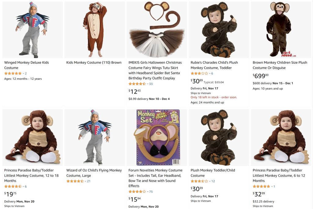Halloween monkey costumes