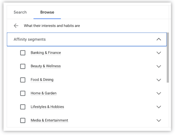 Affinity audiences targeting