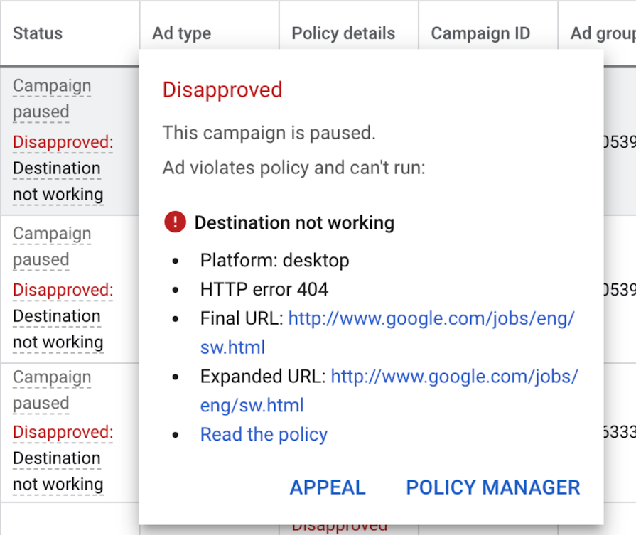 Google Display ads problem policy violation