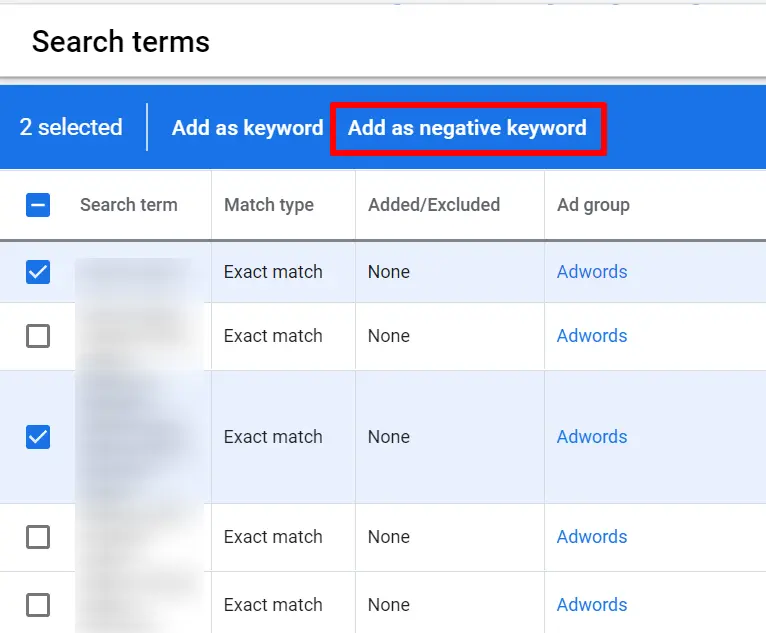 How to add negative keywords in Google Ads?