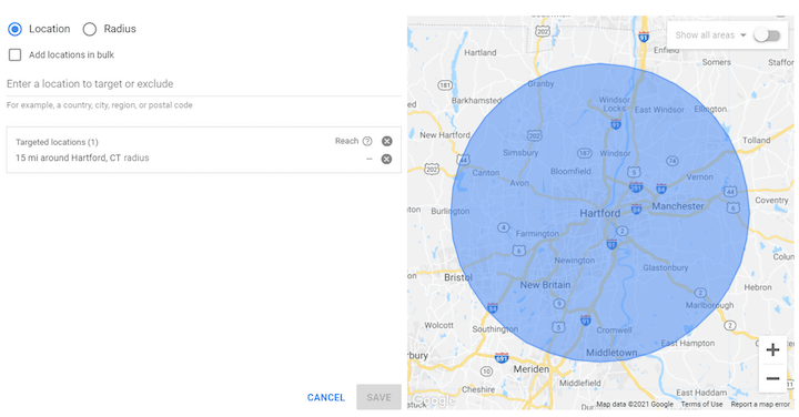Location Targeting YouTube Ads targeting options