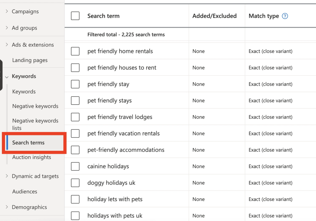 Track Search terms