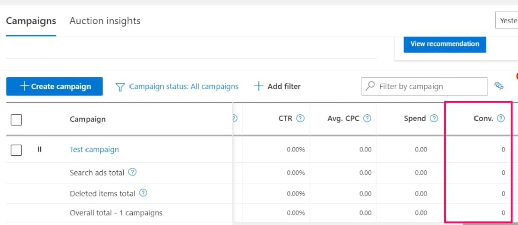 Where to see the conversion data in Microsoft Ads?