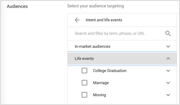 Life event targeting