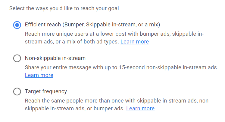 Bumper ads steps to create step 2