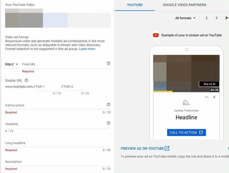 Create your Youtube instream video ads