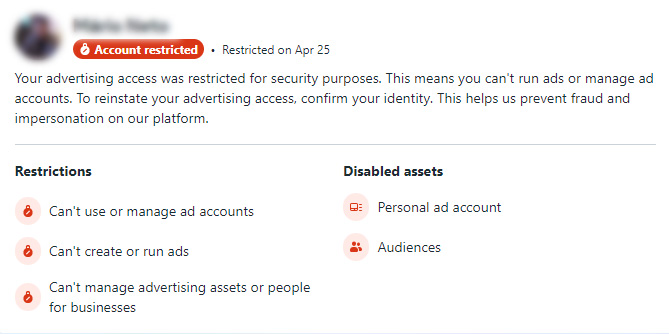 Facebook ad account is restricted