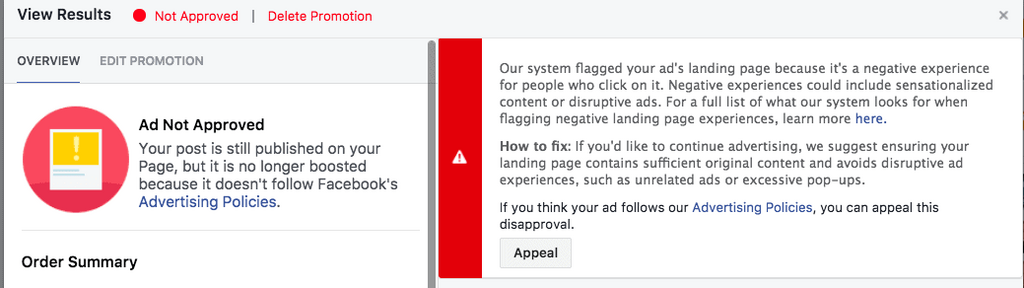 How to know if your Facebook Ads get rejected?