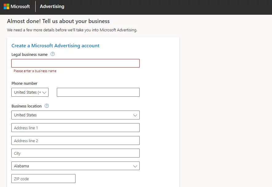 Step 1: Create a Microsoft Advertising account