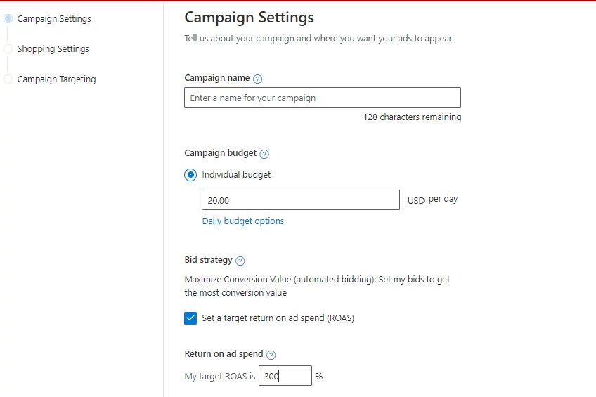 Step 5: Create Microsoft Shopping campaign