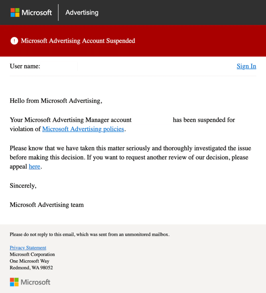 Why is my Microsoft Ads account suspended?