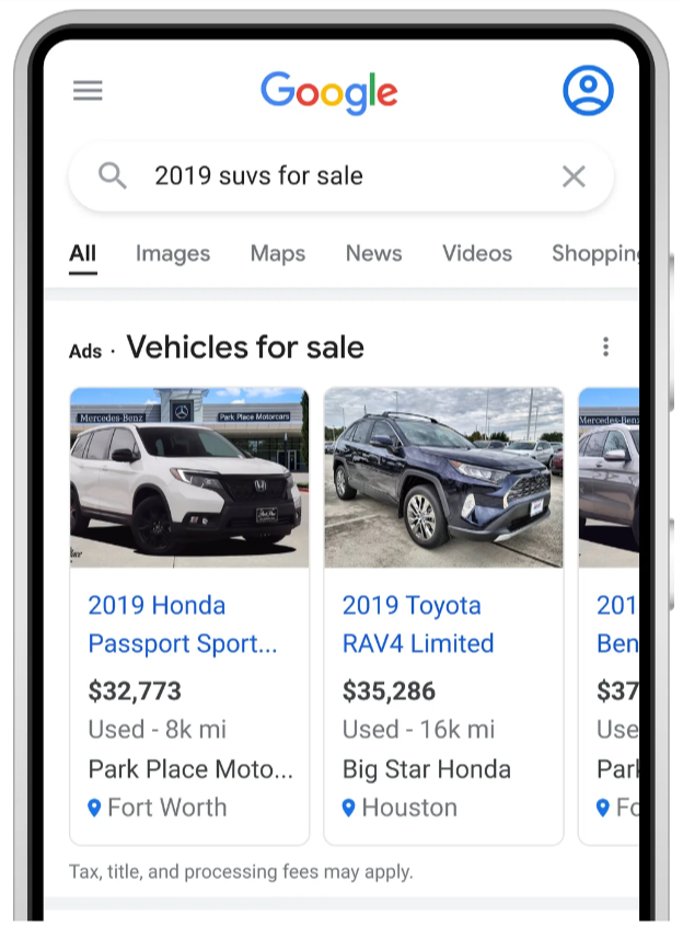 Google Vehicle Ads examples for 2019 subs for sale