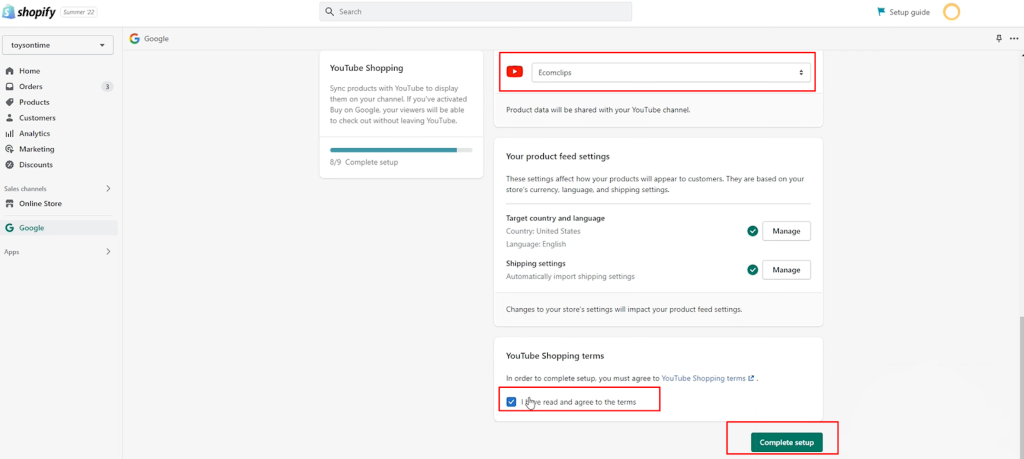 Review and accept YouTube's shopping terms of service