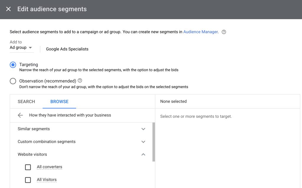 Edit audience segments