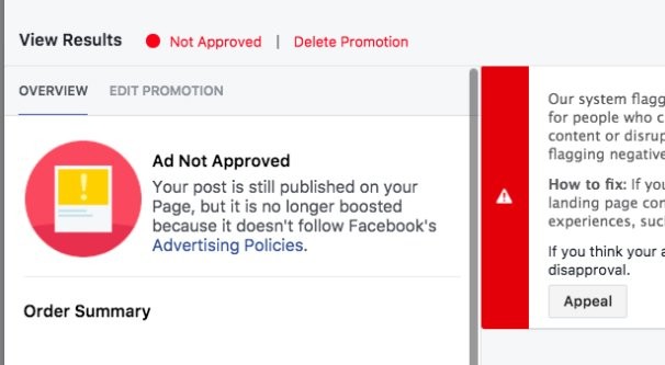 Facebook ad rejected