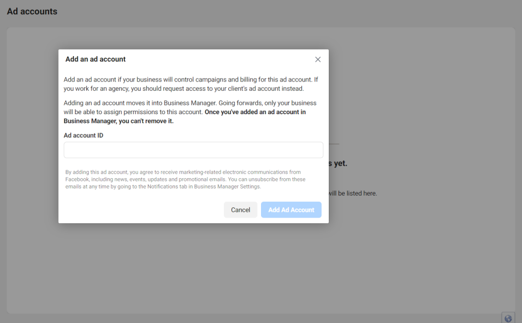 Add Facebook ad account ID