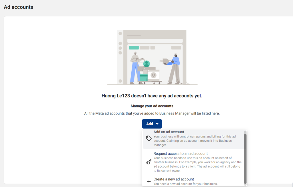 Create Facebook ad account - Add new accounts