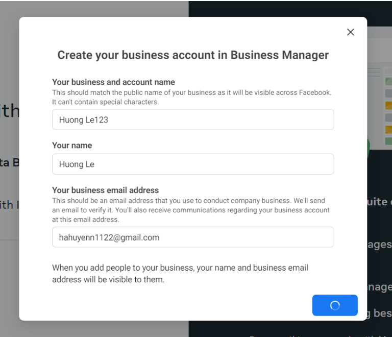 Create your business account in Business Manager