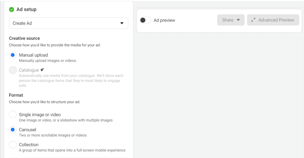 Create Facebook Carousel Ads with Meta Ads Management - Step 1