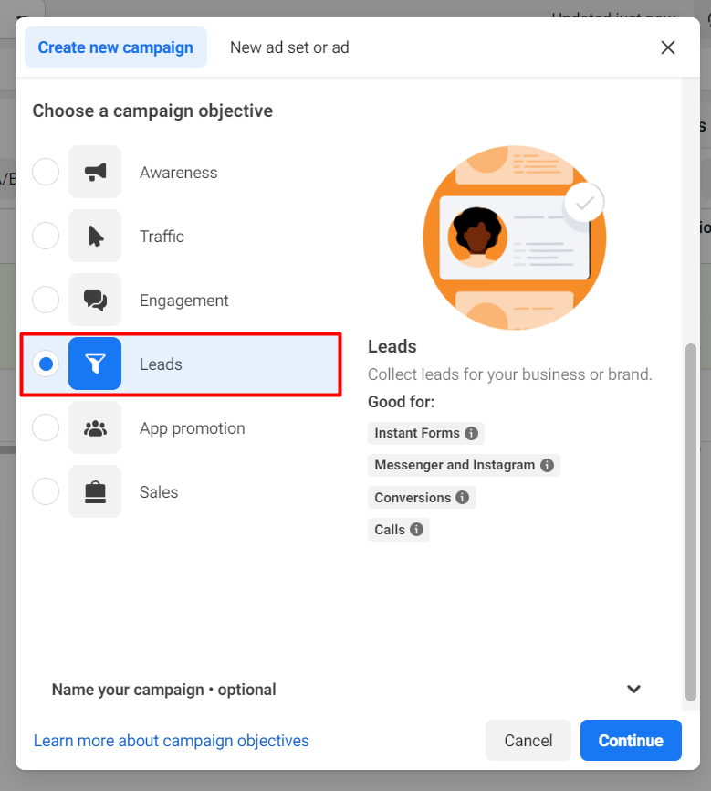 Choose Facebook Lead Gen Ad Campaign Objective