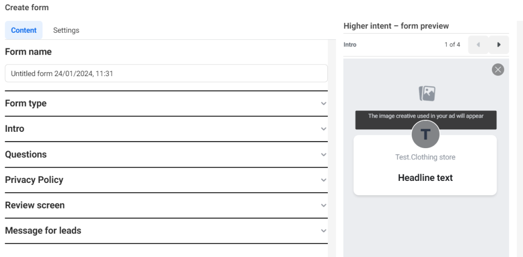 Facebook Lead Ads - Instant Form features