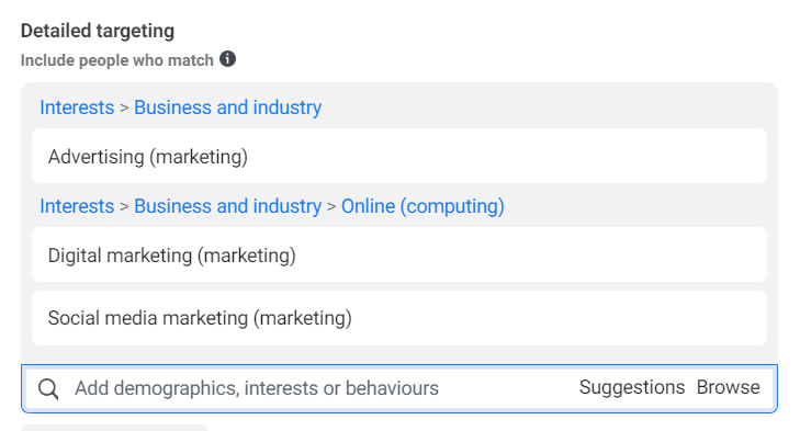 Facebook ad targeting interests examples