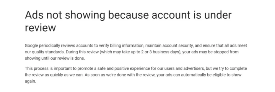 Ad account is under review