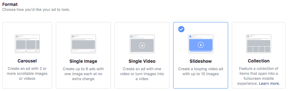 Choose slideshow ad format