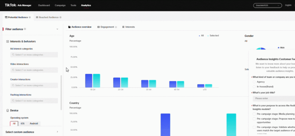 Interests and Behaviors TikTok Audience Insights