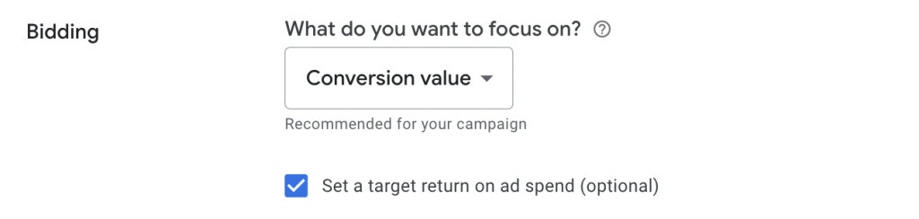 Choose Maximize conversion value 
