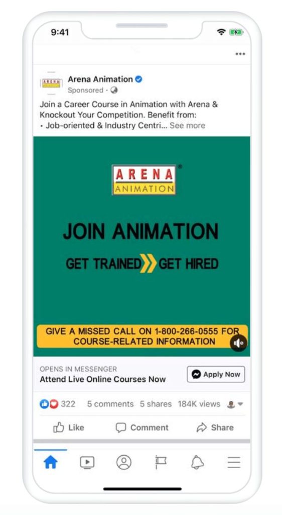 facebook messenger ads examples_Arena Animation