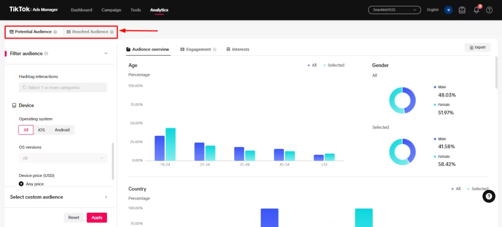 Audience Insights tab