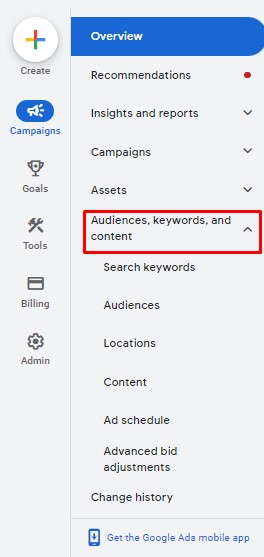 Choose Audience, keywords and content