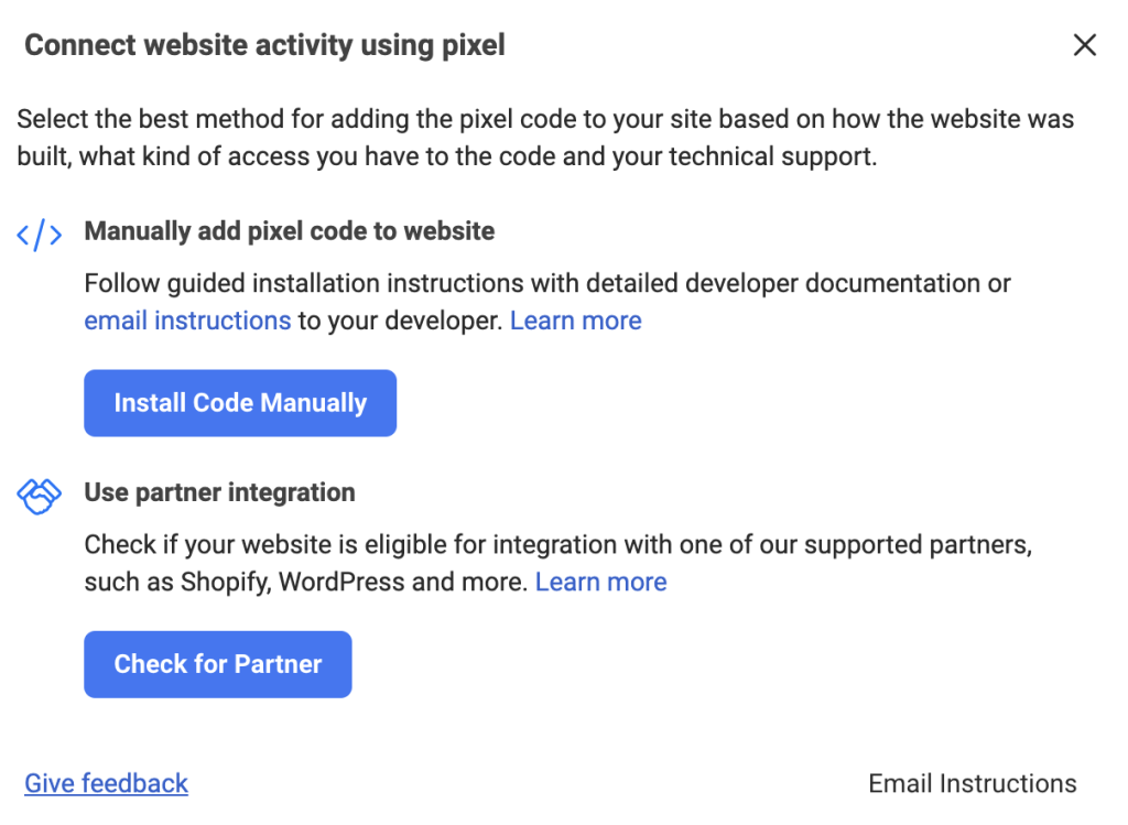 Connect website activity using pixel