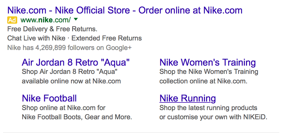 Google ads sitelink example_Nike