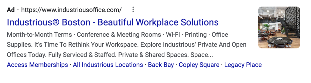 Google ad example_Industrious Office