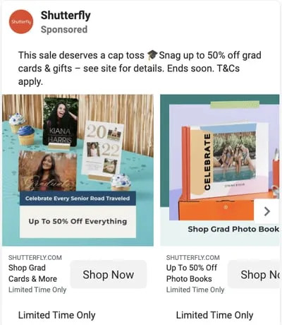 Facebook Ads example_Shutterfly