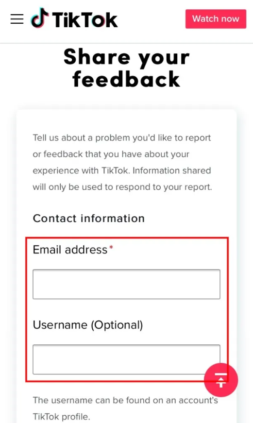 Contact TikTok support via the website