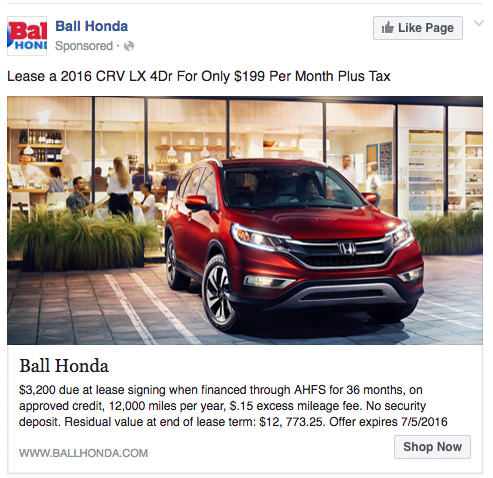 Ball Honda facebook ad strategies
