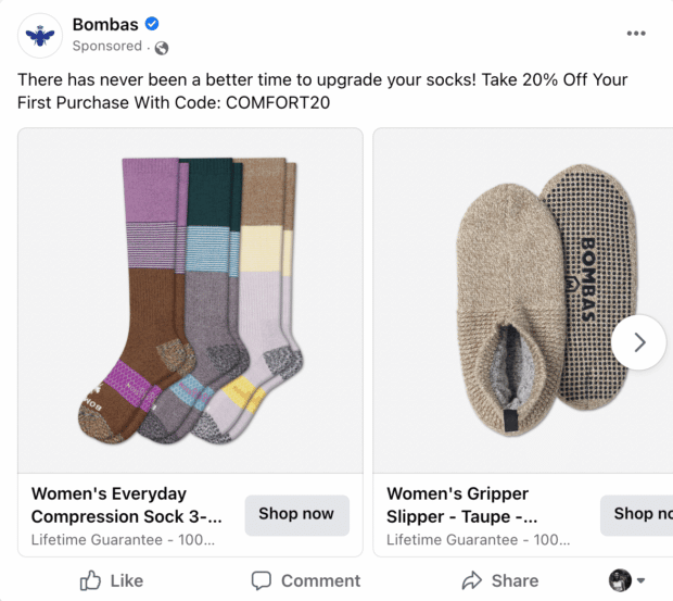 Facebook Ads example_Bombas
