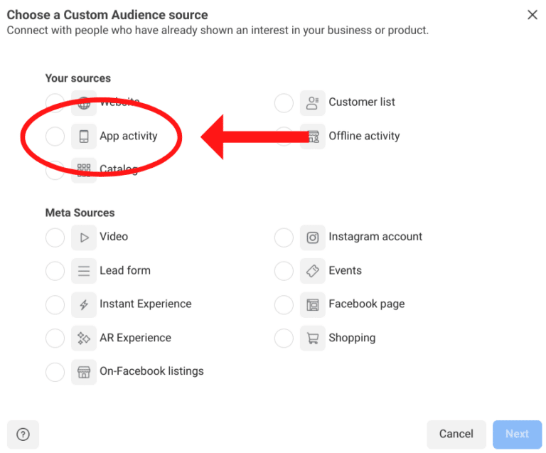 Facebook Custom Audience - App Activity