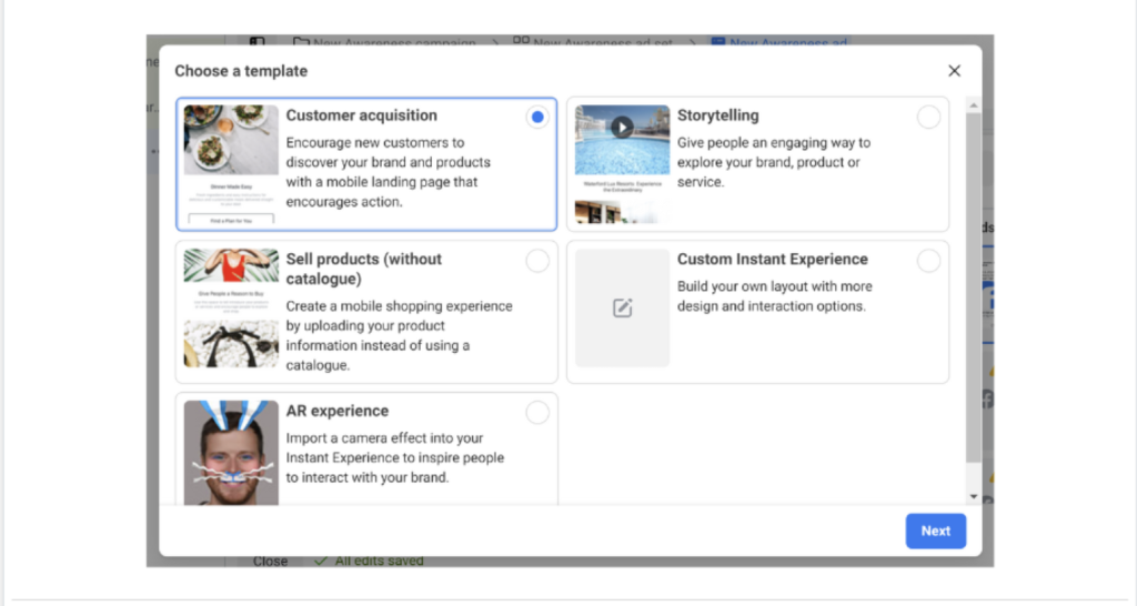 facebook instant experience templates