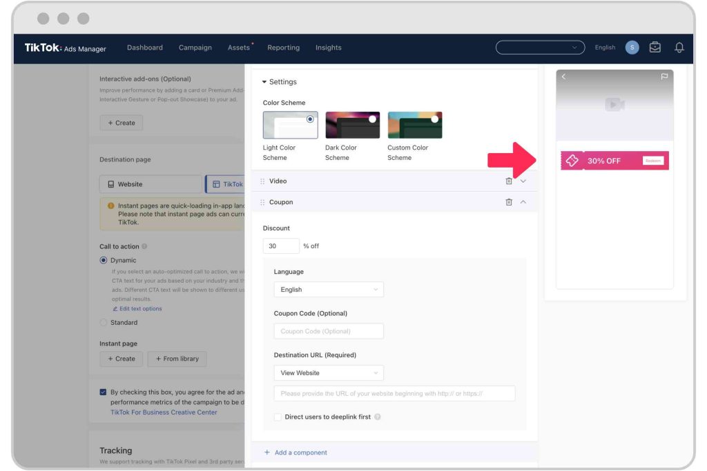 Customize TikTok Instant Pages coupon