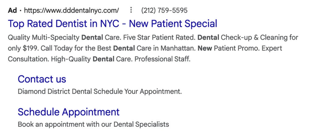 A Google Ad for Dentists Example